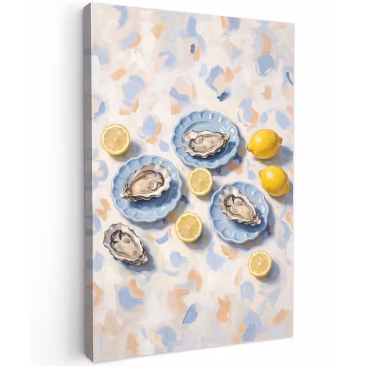Eten - Oesters - Citroenen - Modern - Geel Tuinposter op houten frame 2 cm dik klein -3d