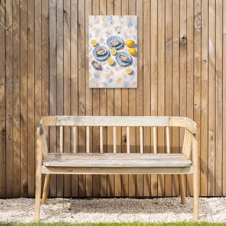 Eten - Oesters - Citroenen - Modern - Geel Tuinposter op houten frame 2 cm dik klein -sfeer4