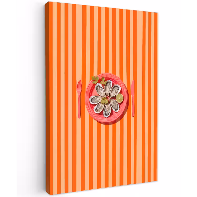 Eten - Oester - Zeevruchten - Oranje - Modern Tuinposter op houten frame 2 cm dik klein -3d