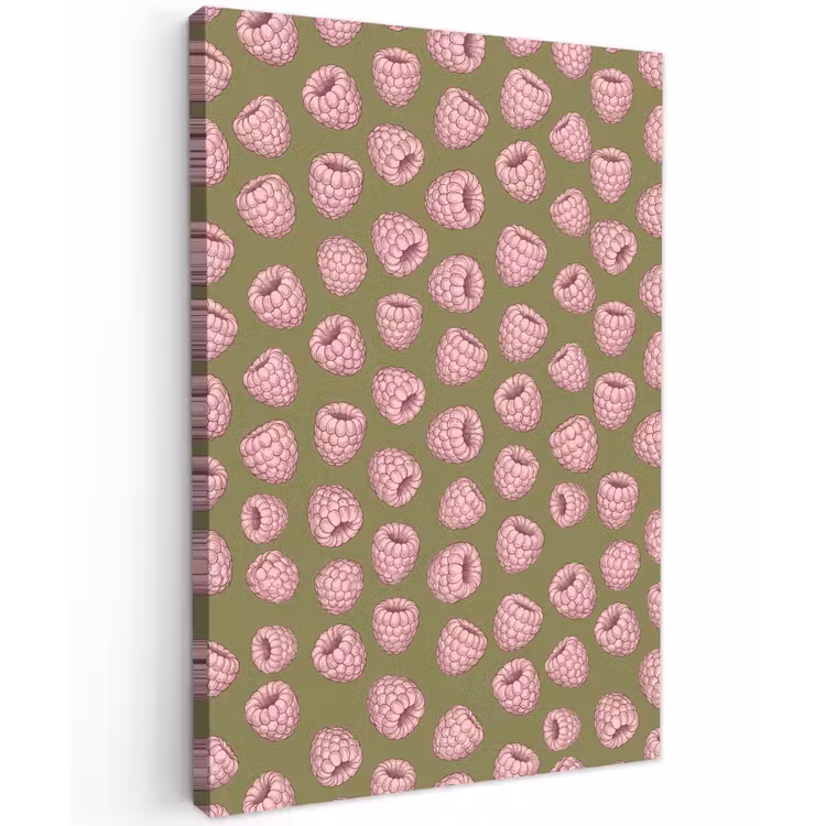 Eten - Patroon - Illustratie - Roze - Groen Tuinposter op houten frame 2 cm dik klein -3d