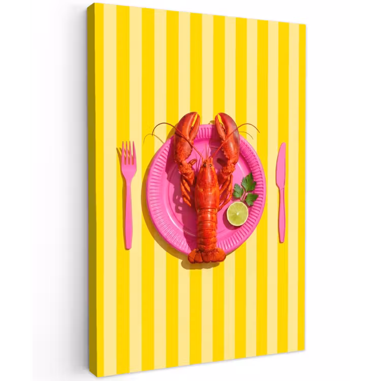 Eten - Roze - Geel - Modern - Culinaire Tuinposter op houten frame 2 cm dik klein -3d