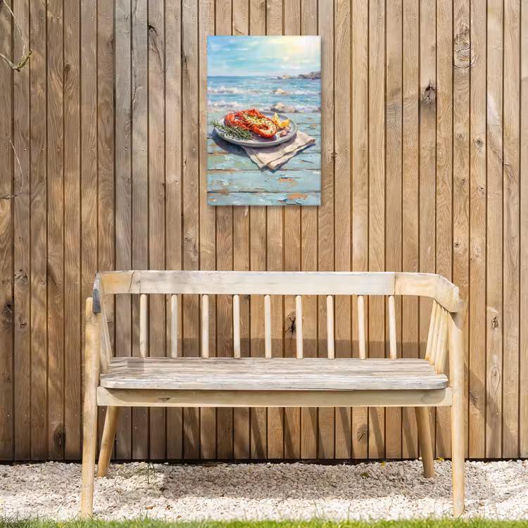 Eten - Zee - Kust - Modern - Blauw Tuinposter op houten frame 2 cm dik klein -sfeer4