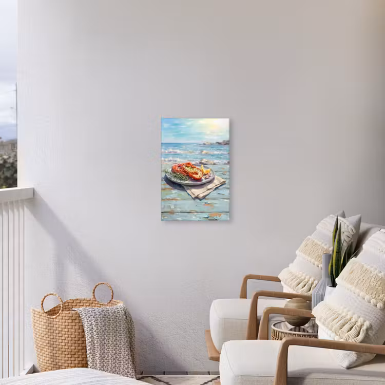 Eten - Zee - Kust - Modern - Blauw Tuinposter op houten frame 2 cm dik klein -sfeer1