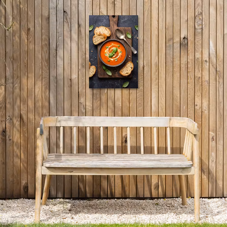 Eten - Soep - Basilicum - Rustiek - Rood Tuinposter op houten frame 2 cm dik klein -sfeer4