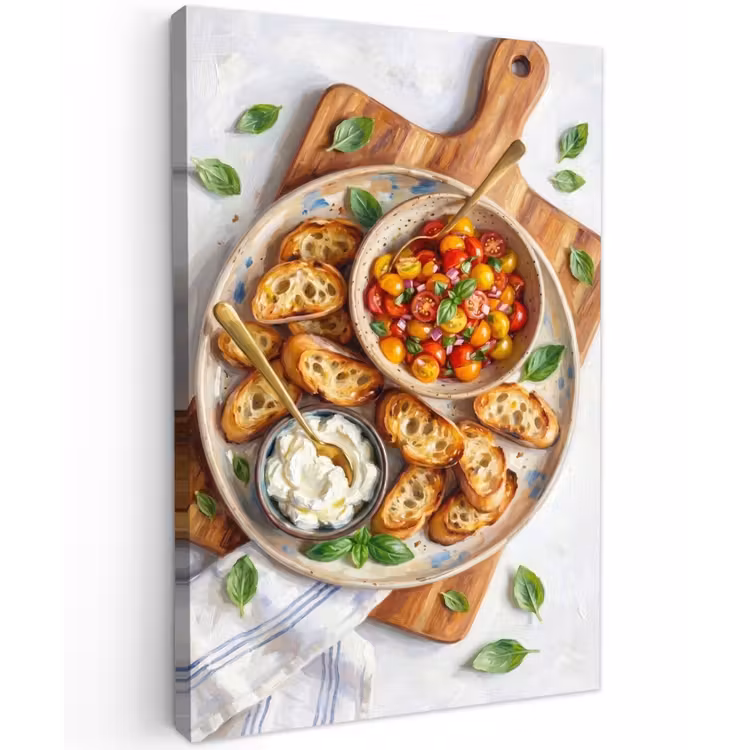 Eten - Tomaat - Brood - Kleurrijk - Keuken Tuinposter op houten frame 2 cm dik klein -3d