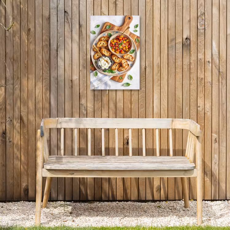 Eten - Tomaat - Brood - Kleurrijk - Keuken Tuinposter op houten frame 2 cm dik klein -sfeer4