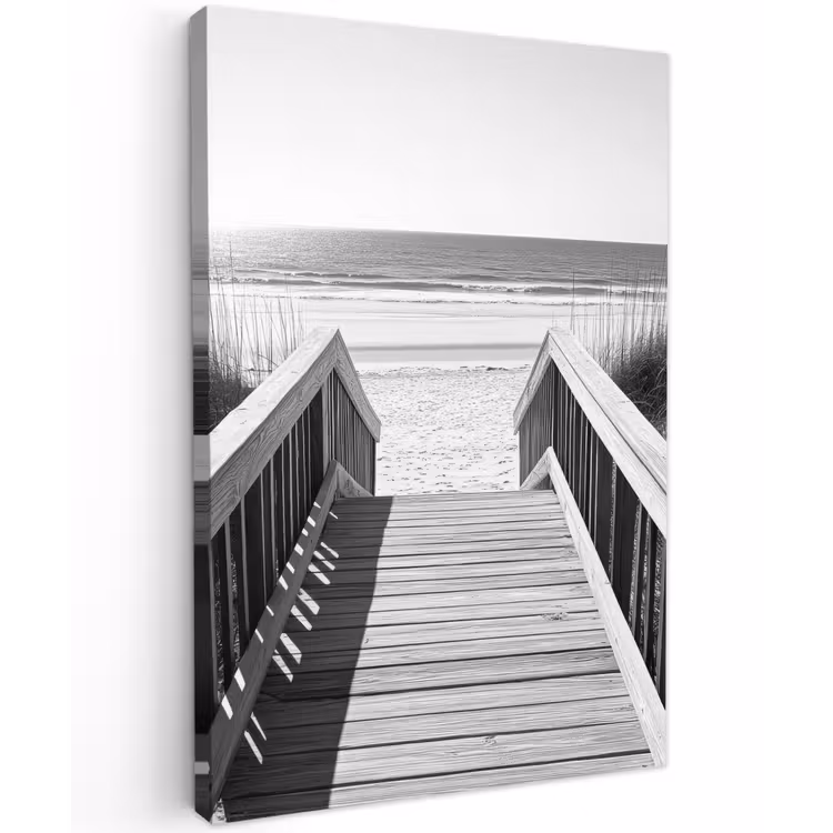 Loopbrug - Hout - Strand - Zee Tuinposter op houten frame 2 cm dik klein -3d