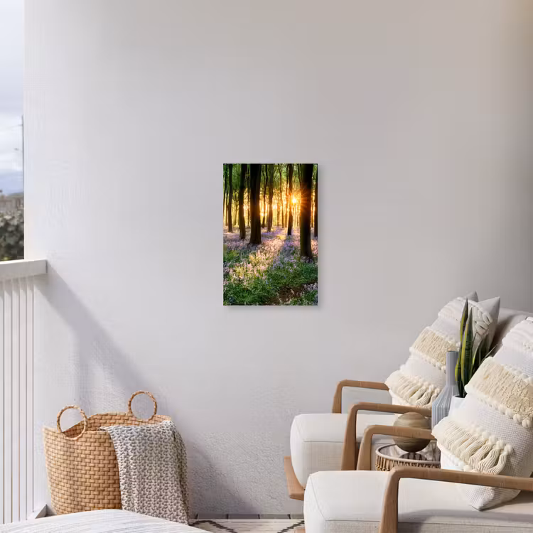 Bos - Bloemen - Lavendel - Zon - Paars - Natuur Tuinposter op houten frame 2 cm dik klein -sfeer1