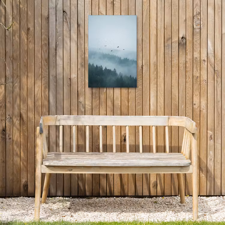 Bos - Mist - Vogels - Natuur - Groen Tuinposter op houten frame 2 cm dik klein -sfeer4