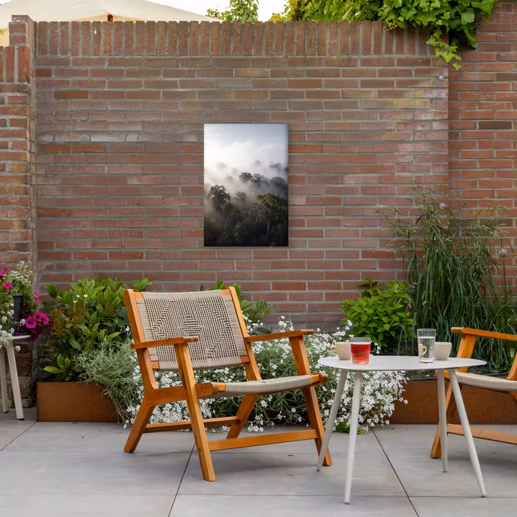 Bos - Mist - Natuur - Groen Tuinposter op houten frame 2 cm dik klein -sfeer3