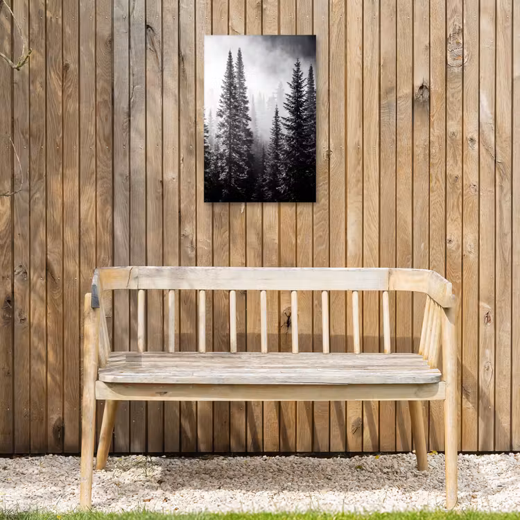 Bos - Mist - Winter - Monochroom - Natuur Tuinposter op houten frame 2 cm dik klein -sfeer4