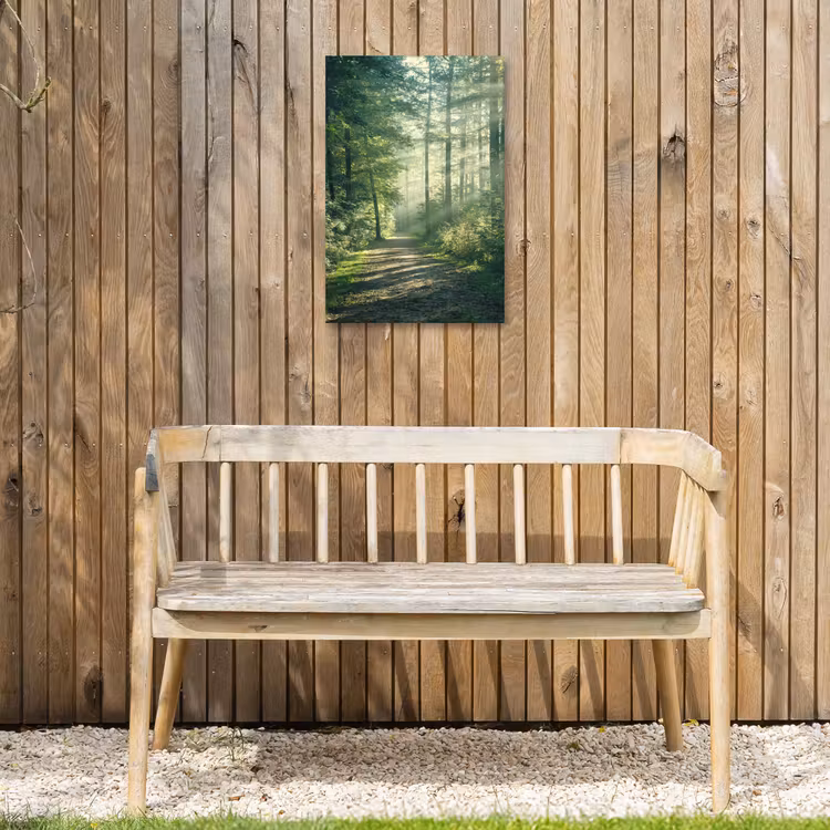 Bosweg in ochtendlicht Tuinposter op houten frame 2 cm dik klein -sfeer4