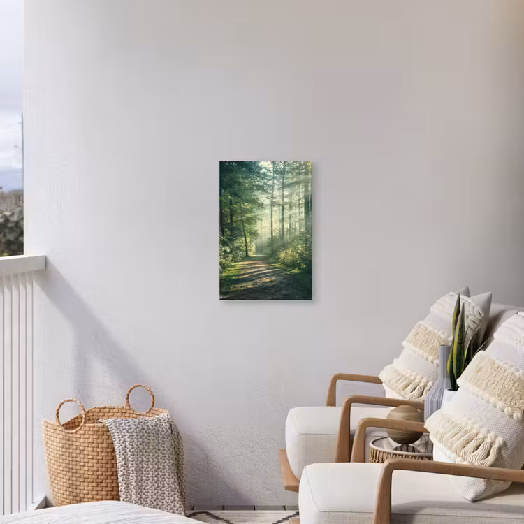 Bosweg in ochtendlicht Tuinposter op houten frame 2 cm dik klein -sfeer1