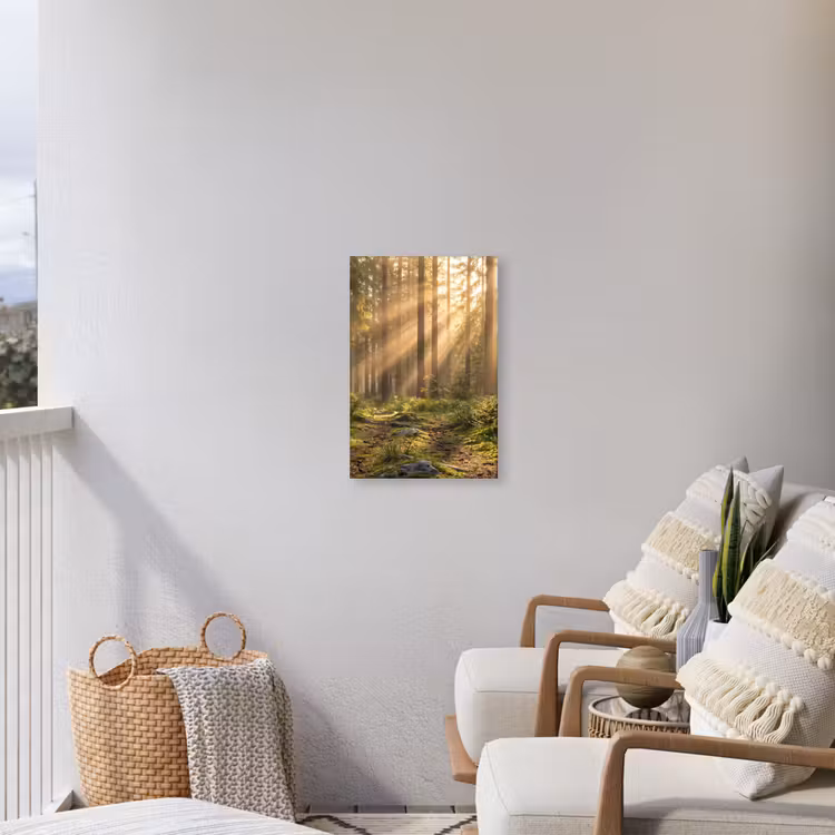 Bos - Zonlicht - Gras Tuinposter op houten frame 2 cm dik klein -sfeer1
