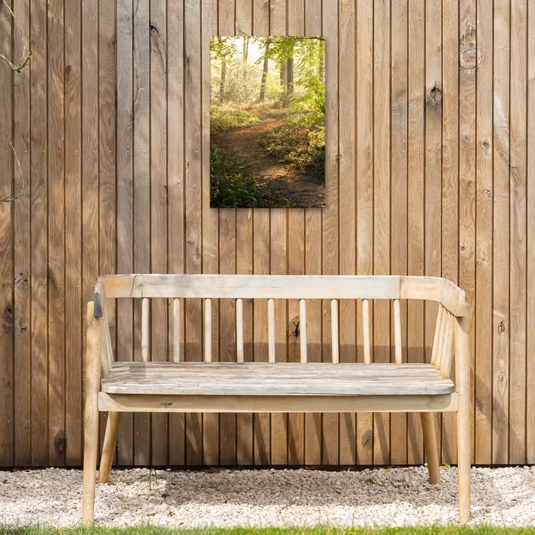 Bos - Bomen - Pad - Zon - Planten - Bladeren - Natuur Tuinposter op houten frame 2 cm dik klein -sfeer4