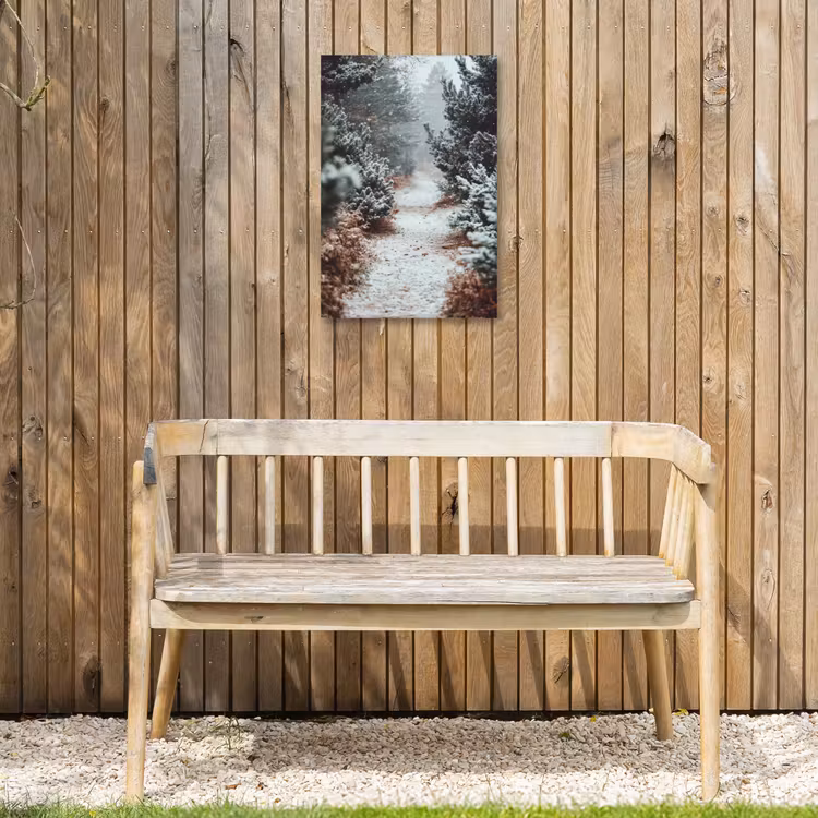 Bos - Winter - Bomen - Natuur - Pad - Sneeuw Tuinposter op houten frame 2 cm dik klein -sfeer4