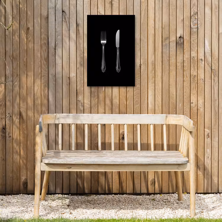 Vork - Mes - Zilver Tuinposter op houten frame 2 cm dik klein -sfeer4