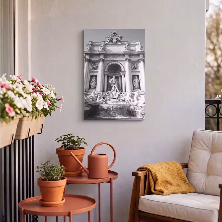 Fontein - Beelden - Architectuur - Zwart-wit Tuinposter op houten frame 2 cm dik klein -sfeer1