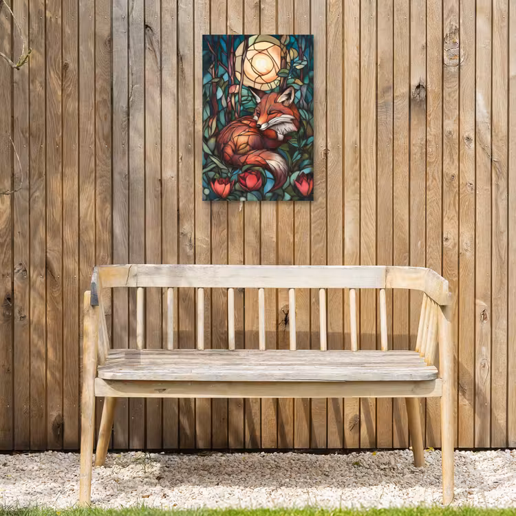 Vos - Mozaïek - Bos - Maan Tuinposter op houten frame 2 cm dik klein -sfeer4