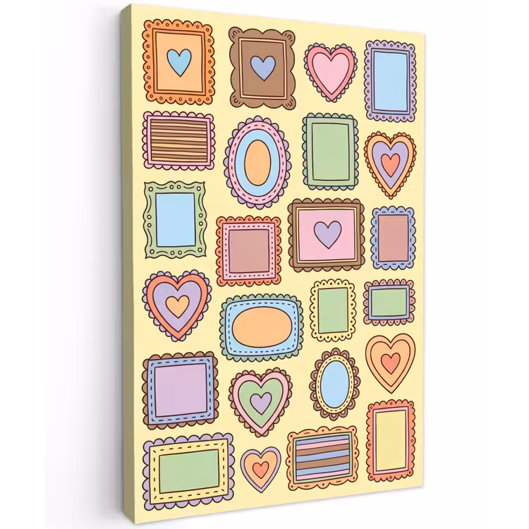 Lijst - Patroon - Hart - Speels - Kleurrijk Tuinposter op houten frame 2 cm dik klein -3d