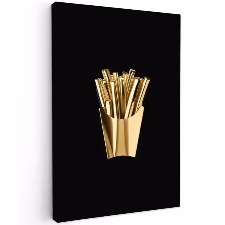 Friet - Goud - Chrome - Eten Tuinposter op houten frame 2 cm dik klein -3d