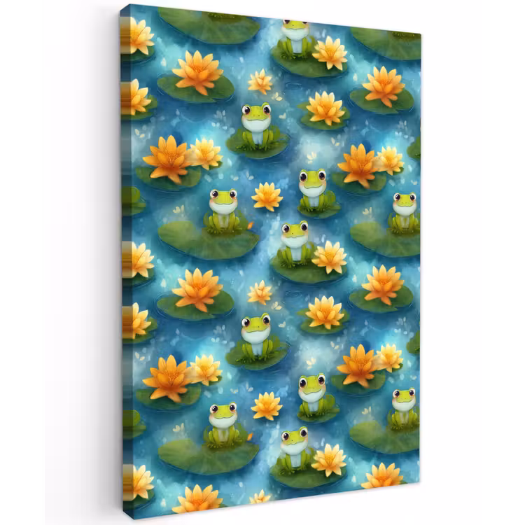 Kikker - Lelies - Groen Tuinposter op houten frame 2 cm dik klein 841 -3d