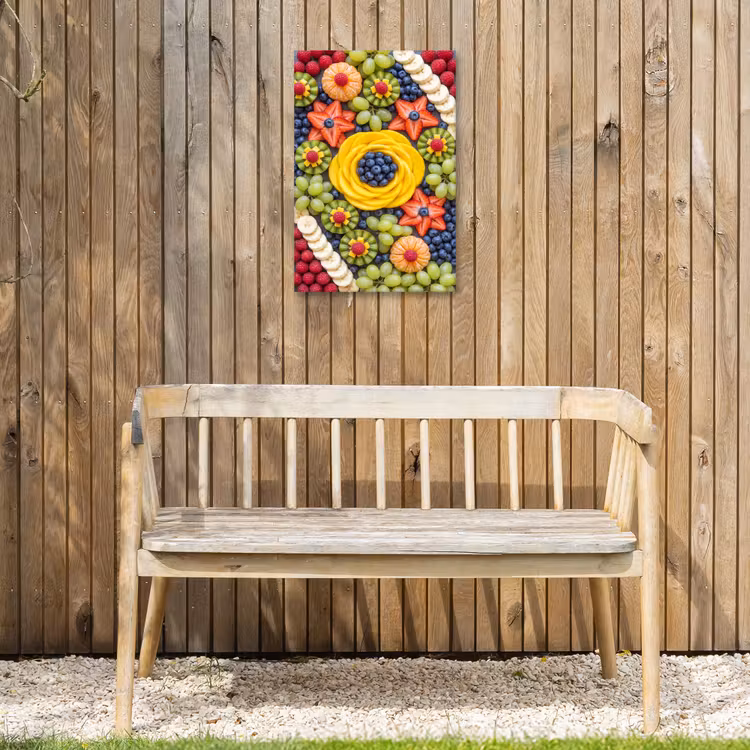 Fruit - Arrangement - Gezond - Kleurrijk - Eten Tuinposter op houten frame 2 cm dik klein -sfeer4