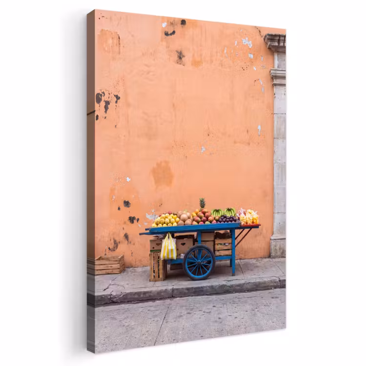 Outdoor Canvas Print - Fruit - Cart - Street - Fruit - Kar - Straat Tuinposter op houten frame 2 cm dik klein