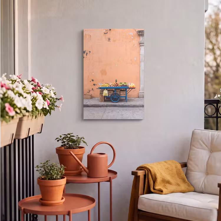 Outdoor Canvas Print - Fruit - Cart - Street - Fruit - Kar - Straat Tuinposter op houten frame 2 cm dik klein