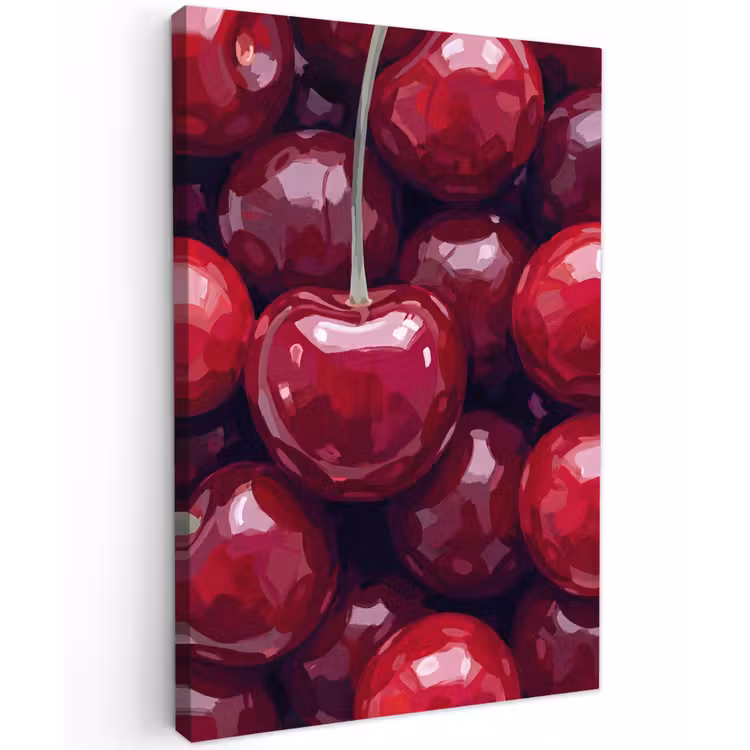 Fruit - Kersen - Eten - Modern - Rood Tuinposter op houten frame 2 cm dik klein -3d