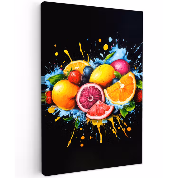 Fruit - Graffiti - Kleurrijk - Sinaasappel - Aardbei - Abstract Tuinposter op houten frame 2 cm dik klein -3d
