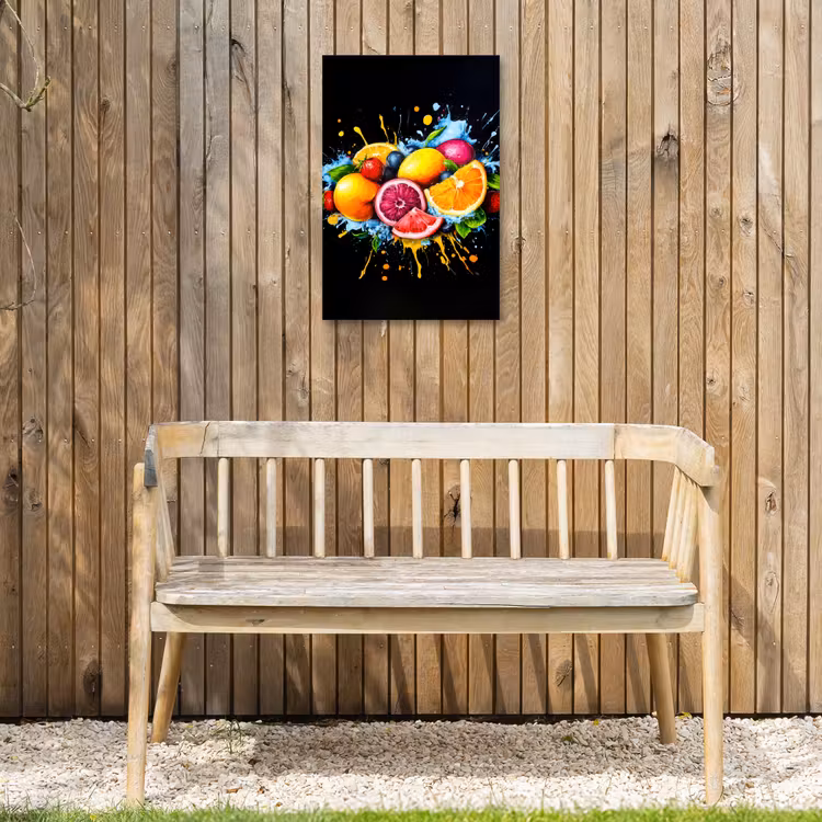 Fruit - Graffiti - Kleurrijk - Sinaasappel - Aardbei - Abstract Tuinposter op houten frame 2 cm dik klein -sfeer4