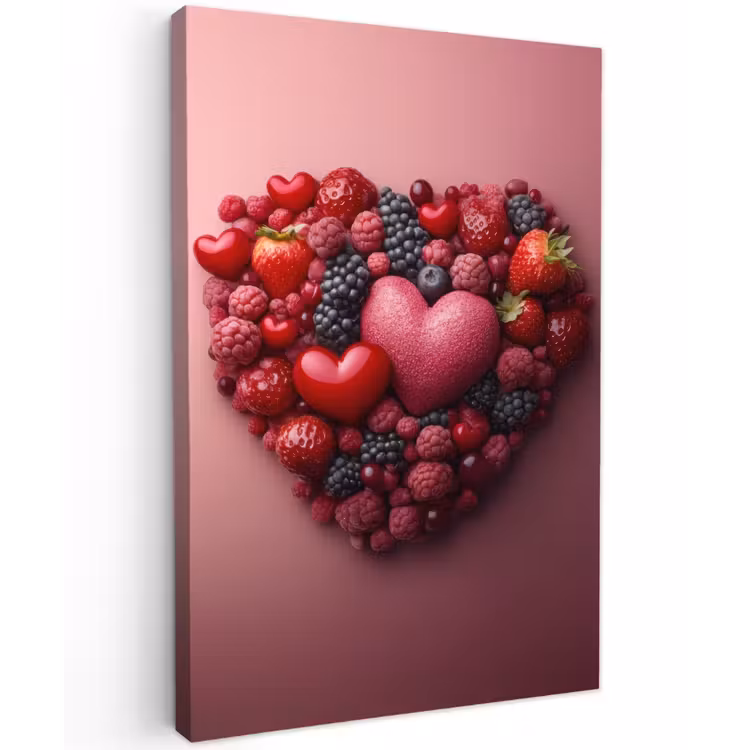 Fruit - Hartjes - Aardbeien - Frambozen - Bosbessen Tuinposter op houten frame 2 cm dik klein -3d