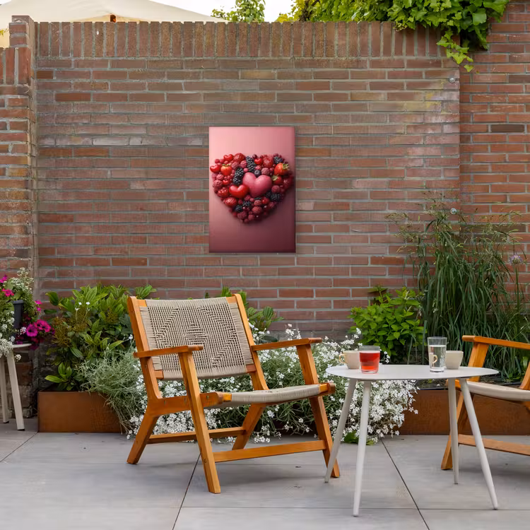 Fruit - Hartjes - Aardbeien - Frambozen - Bosbessen Tuinposter op houten frame 2 cm dik klein -sfeer3