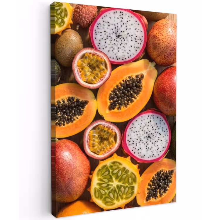 Fruit - Geopend - Tropisch - Eten - Kleurrijk Tuinposter op houten frame 2 cm dik klein -3d