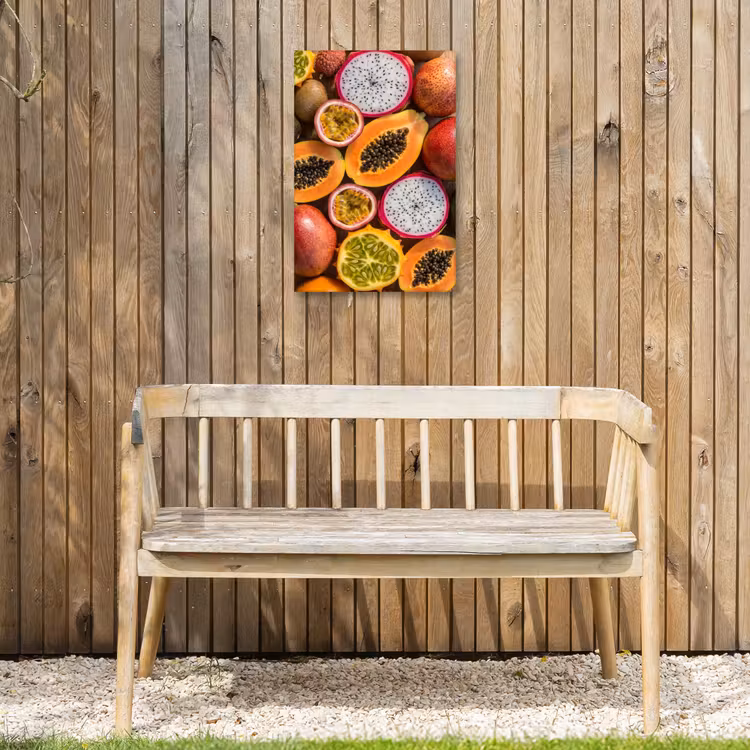 Fruit - Geopend - Tropisch - Eten - Kleurrijk Tuinposter op houten frame 2 cm dik klein -sfeer4