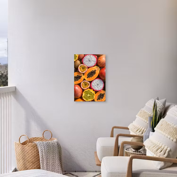 Fruit - Geopend - Tropisch - Eten - Kleurrijk Tuinposter op houten frame 2 cm dik klein -sfeer1