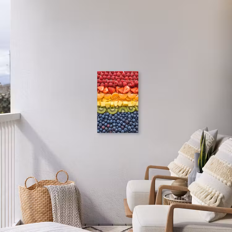 Fruit - Regenboog - Gezond - Kleurrijk Tuinposter op houten frame 2 cm dik klein -sfeer1