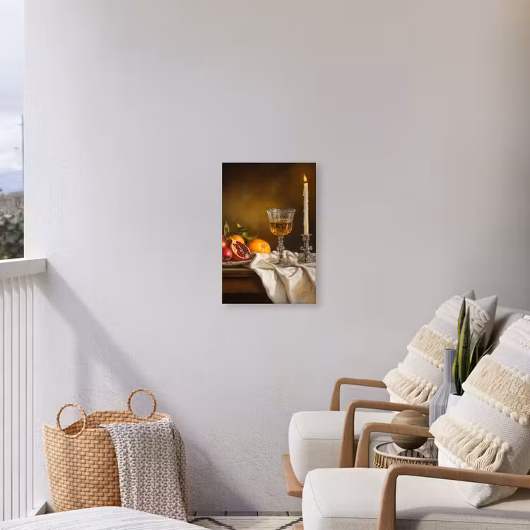 Fruit -  Stilleven - Wijn - Kaars Tuinposter op houten frame 2 cm dik klein -sfeer1