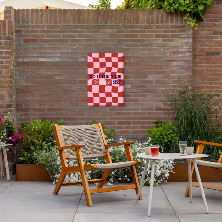 Furture - Geblokt - Rood Tuinposter op houten frame 2 cm dik klein -sfeer3