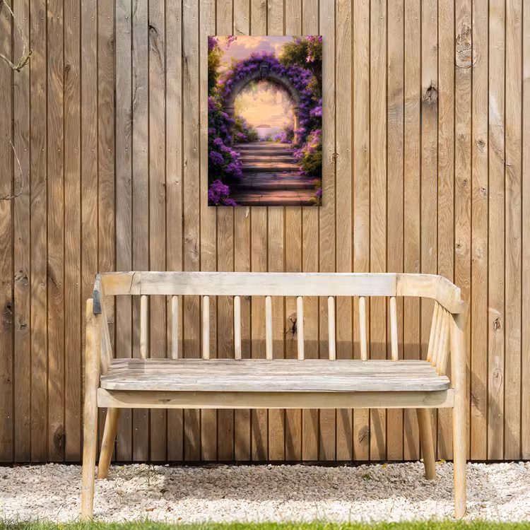 Poort - Paars - Bloemen Tuinposter op houten frame 2 cm dik klein -sfeer4