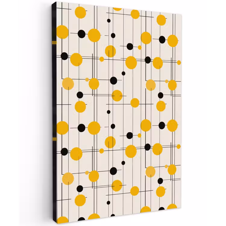 Geometrisch - Retro - Lijnen - Okergeel - Zwart Tuinposter op houten frame 2 cm dik klein 841 -3d