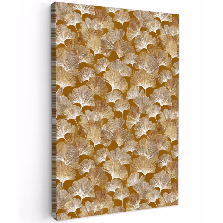 Ginkgo - Bladeren - Goud Tuinposter op houten frame 2 cm dik klein 841 -3d