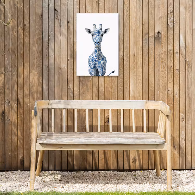 Giraffe - Delfts blauw - Dieren - Minimalistisch Tuinposter op houten frame 2 cm dik klein -sfeer4