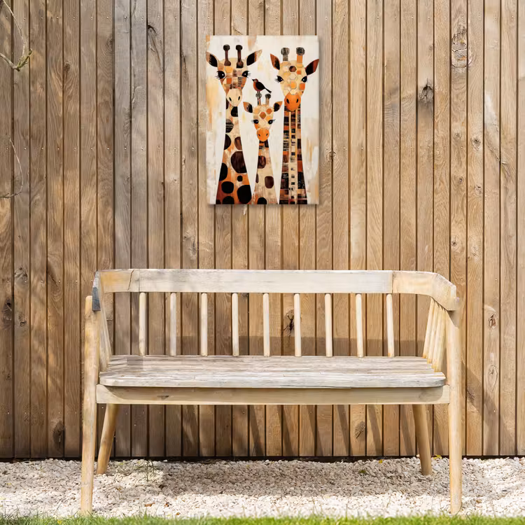 Giraffen - Cartoon - Crème Tuinposter op houten frame 2 cm dik klein -sfeer4