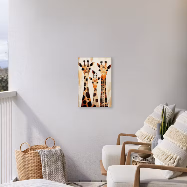 Giraffen - Cartoon - Crème Tuinposter op houten frame 2 cm dik klein -sfeer1