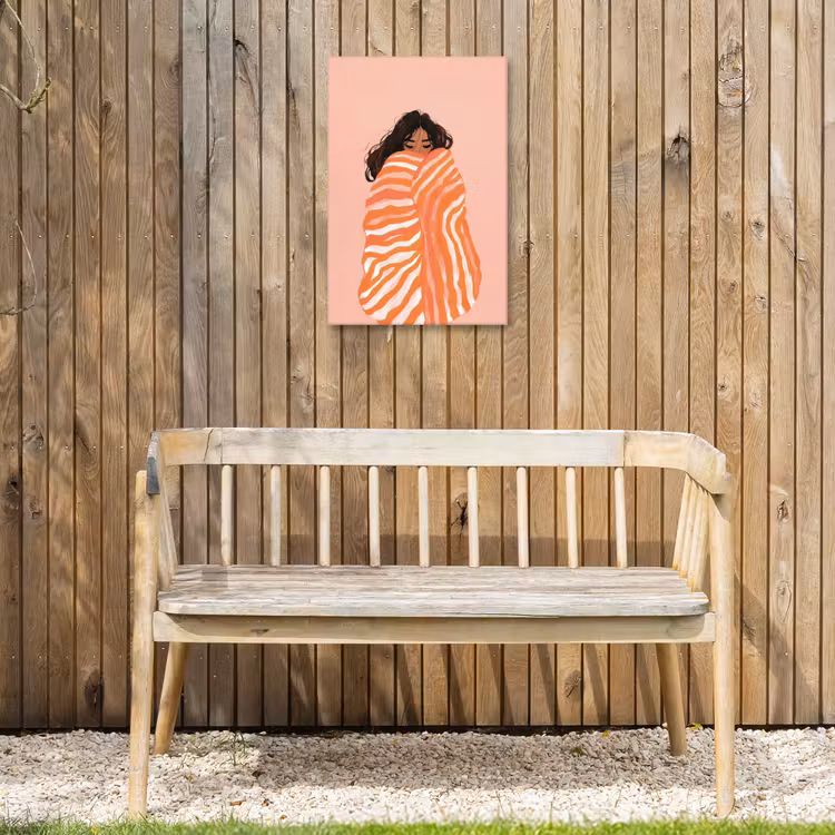 Meisje - Deken - Gestreept - Oranje Tuinposter op houten frame 2 cm dik klein -sfeer4