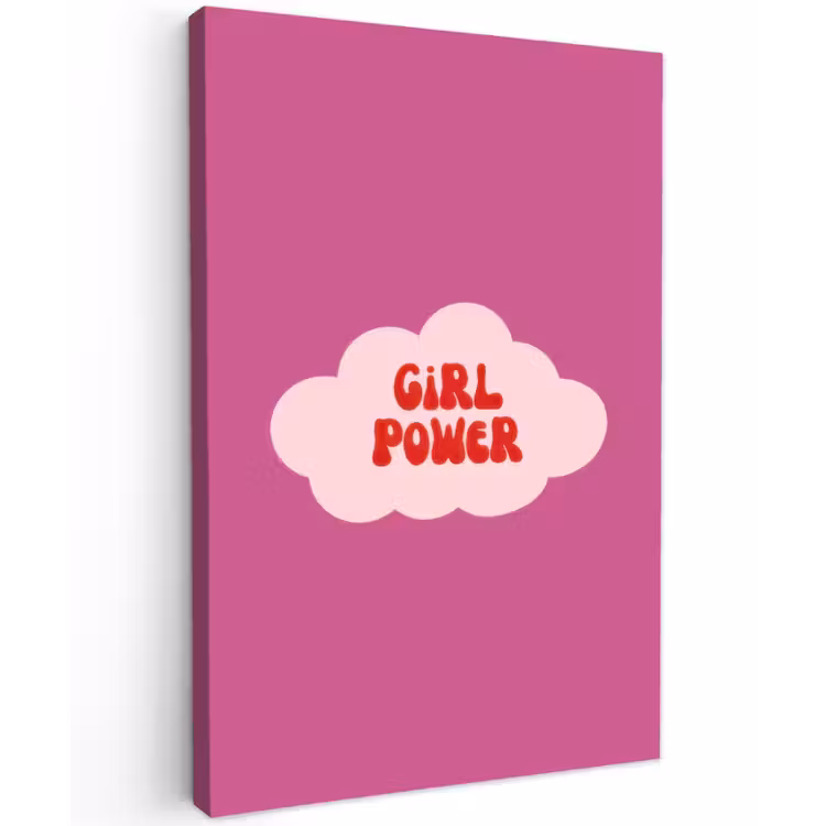 Girl power - Wolk - Roze Tuinposter op houten frame 2 cm dik klein -3d