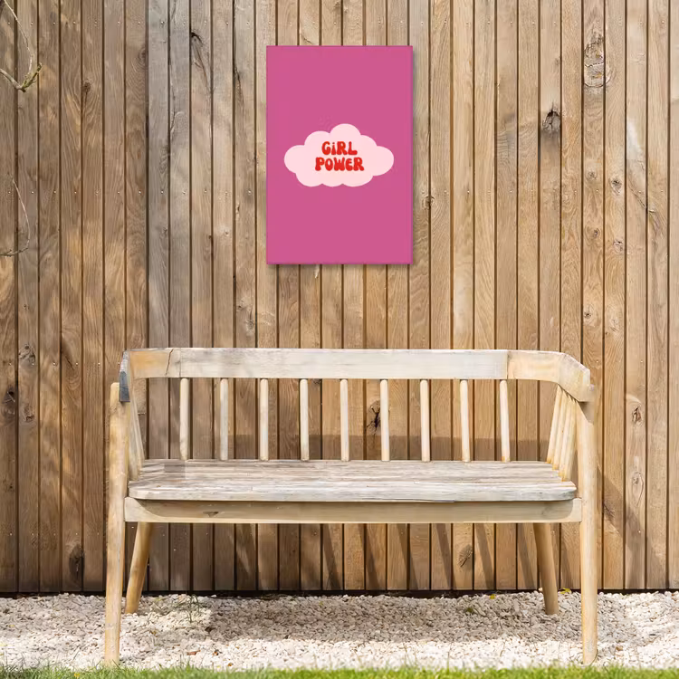 Girl power - Wolk - Roze Tuinposter op houten frame 2 cm dik klein -sfeer4