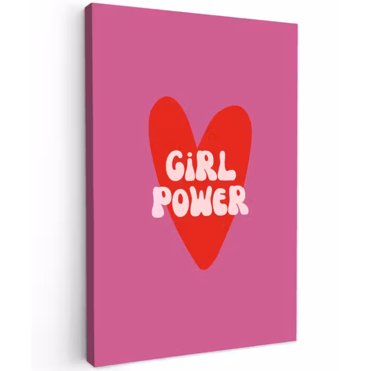 Girl power - Hart - Roze - Rood Tuinposter op houten frame 2 cm dik klein -3d
